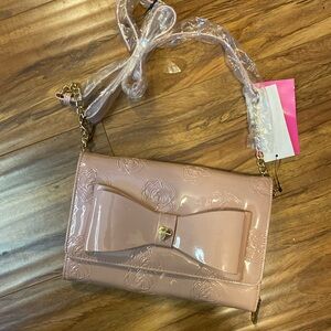 Betsey Johnson Xodani Floral Bow Patent Faux Leather Crossbody Wallet Bag